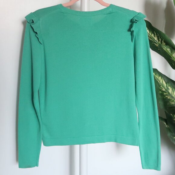 Mini Boden Girls Green Cotton Ruffle Shoulder Cardigan Sweater Size 11-12Y - Picture 2 of 7